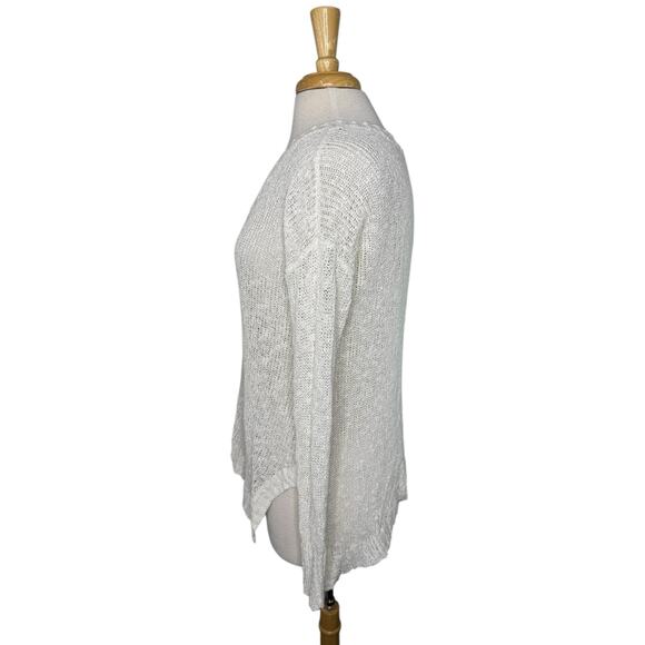 EILEEN FISHER Open Knit V-neck Pullover Sweater Snow White Sz Small Linen Blend - Picture 2 of 10